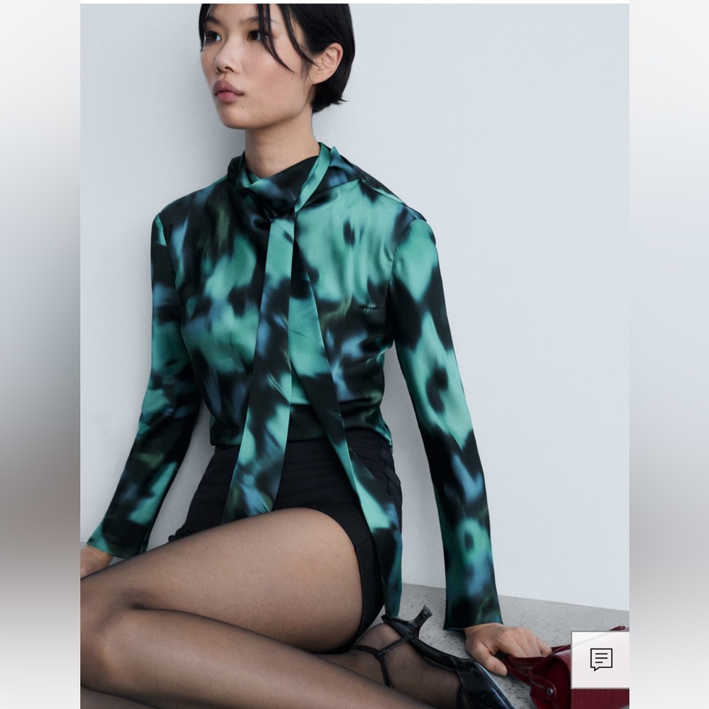 Mango Teal Satin Blouse